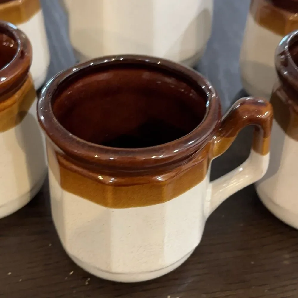 Coffee Pot and 5 Mugs Set Ceramic Octagonal Two-Tone Brown Cream Taiwan 9